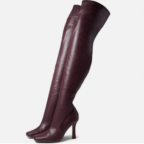 NWT Steve Madden Prowl Burgundy Faux Leather Thigh High Over Knee Boots 6.5 - Picture 1 of 9